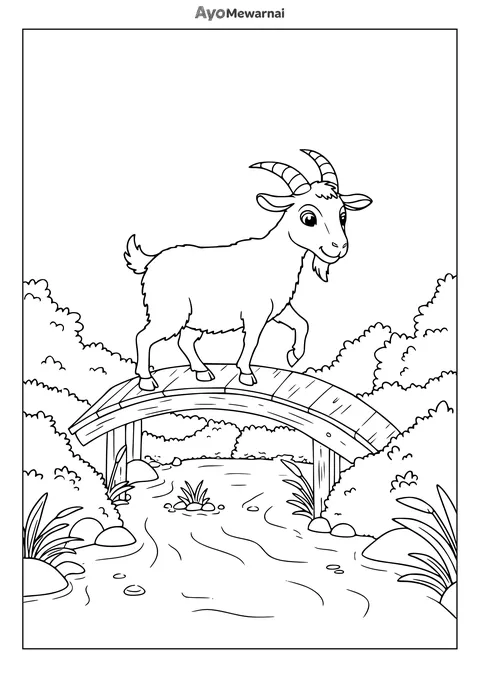 Gambar Mewarnai Kambing Berjalan di Jembatan