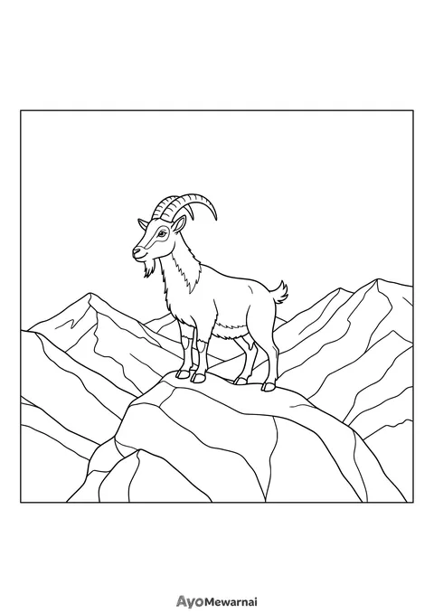 Gambar Mewarnai Kambing di Atas Batu