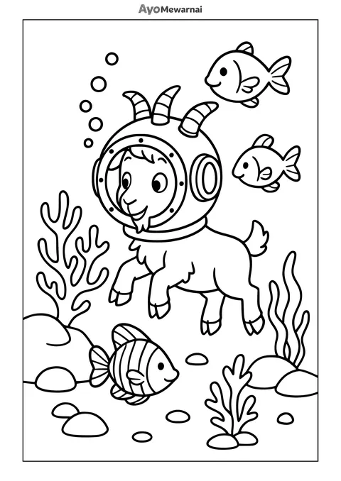 Gambar Mewarnai Kambing di Bawah Laut