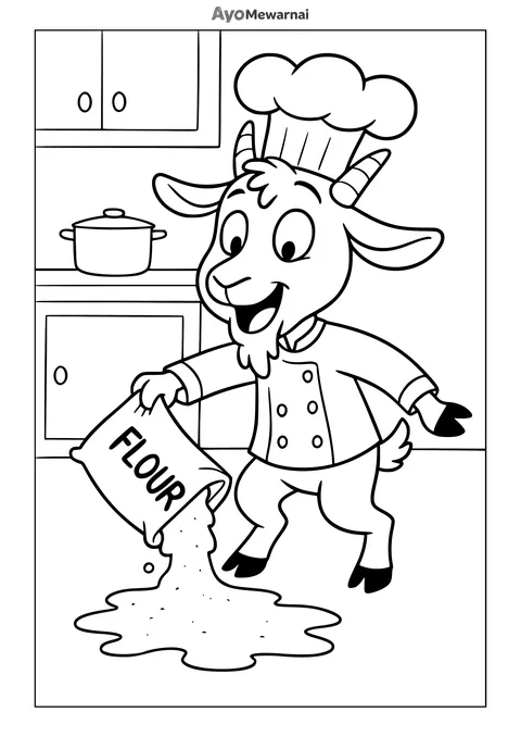 Gambar Mewarnai Kambing di Dapur