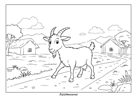 Gambar Mewarnai Kambing di Desa