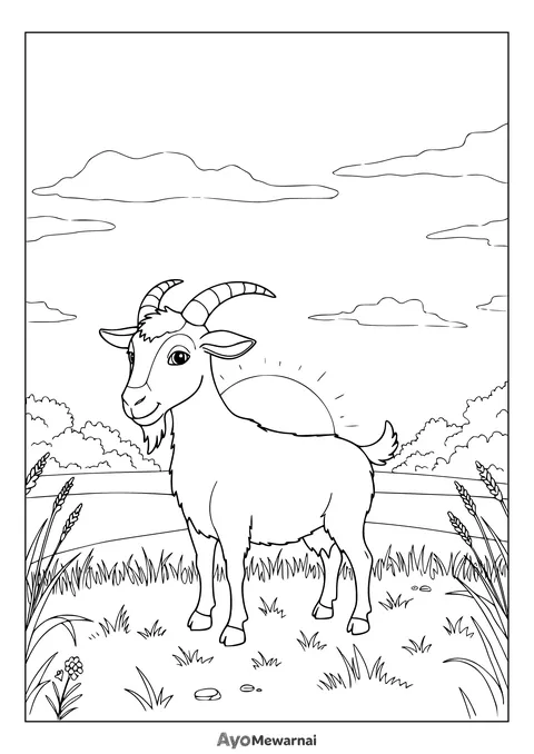 Gambar Mewarnai Kambing di Matahari Terbit