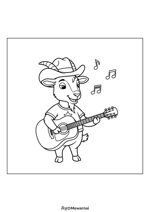 Gambar Mewarnai Kambing Main Musik