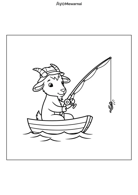 Gambar Mewarnai Kambing Memancing