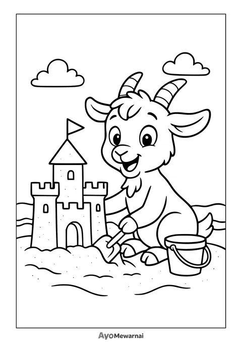 Gambar Mewarnai Kambing Membuat Istana Pasir