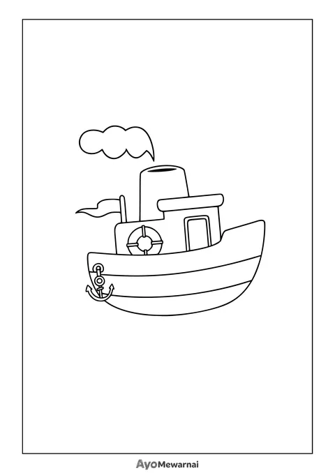 Gambar Mewarnai Kapal Kecil dengan Cerobong Asap