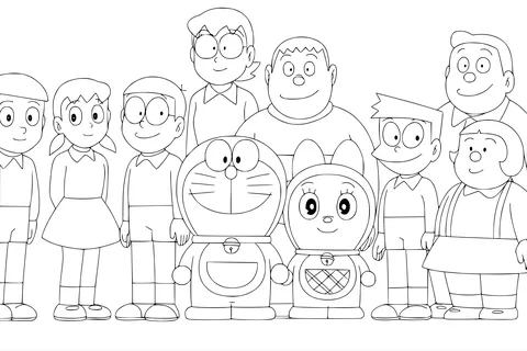 Gambar Mewarnai Keluarga Doraemon