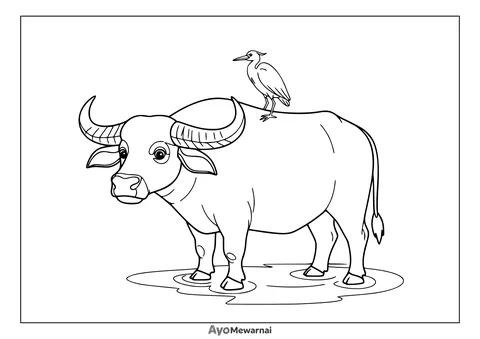 Gambar Mewarnai Kerbau dan Burung Kuntul