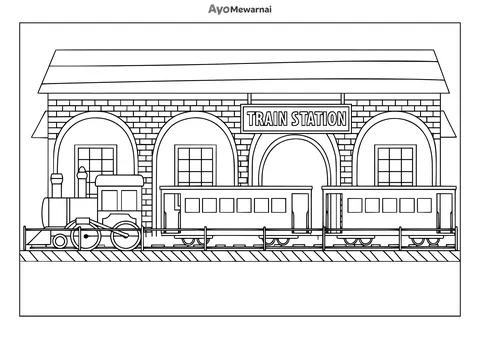Gambar Mewarnai Kereta Api di Stasiun Bata