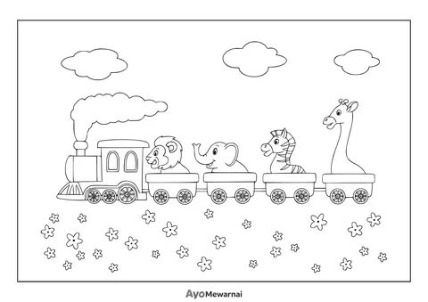 Gambar Mewarnai Kereta Api Kebun Binatang