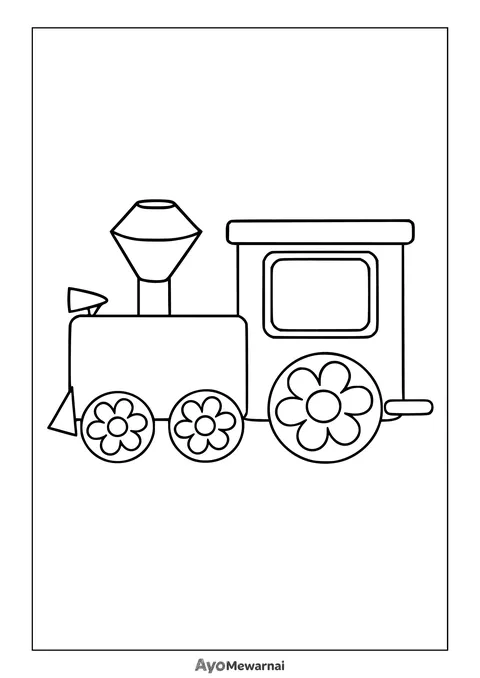 Gambar Mewarnai Kereta Mainan Bunga