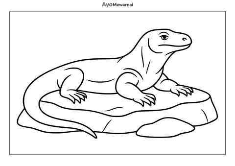 Gambar Mewarnai Komodo Berjemur di Batu