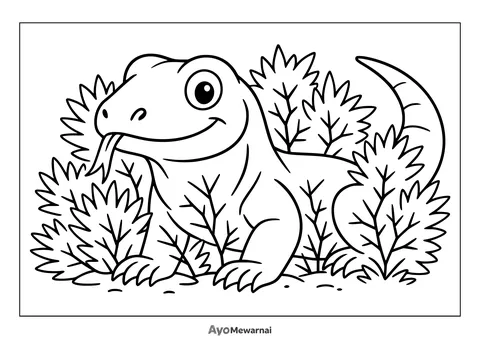 Gambar Mewarnai Komodo di Antara Semak