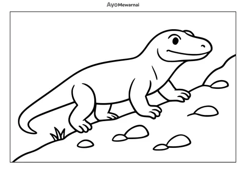 Gambar Mewarnai Komodo di Lereng Bukit