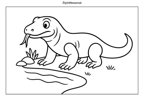Gambar Mewarnai Komodo di Tepi Air
