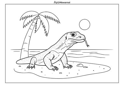Gambar Mewarnai Komodo di Tepi Pantai