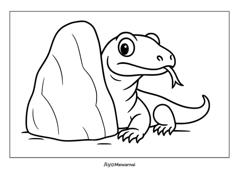 Gambar Mewarnai Komodo Mengintai dari Balik Batu