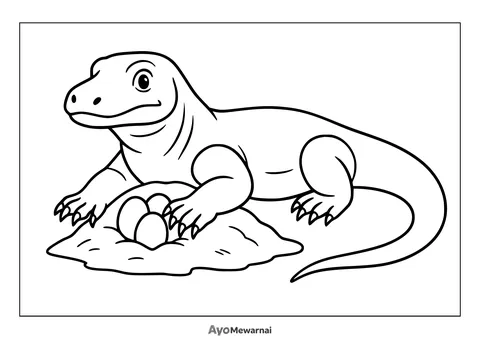 Gambar Mewarnai Komodo Menjaga Telur