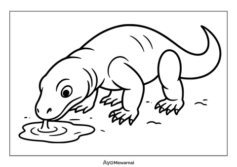 Gambar Mewarnai Komodo Minum Air