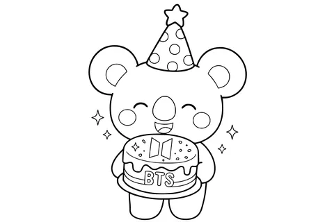 Gambar Mewarnai Koya dan Kue Ulang Tahun