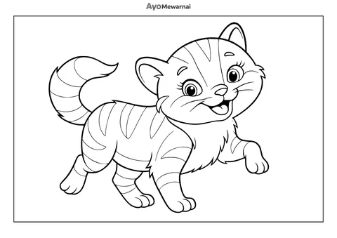Gambar Mewarnai Kucing Belang Ceria