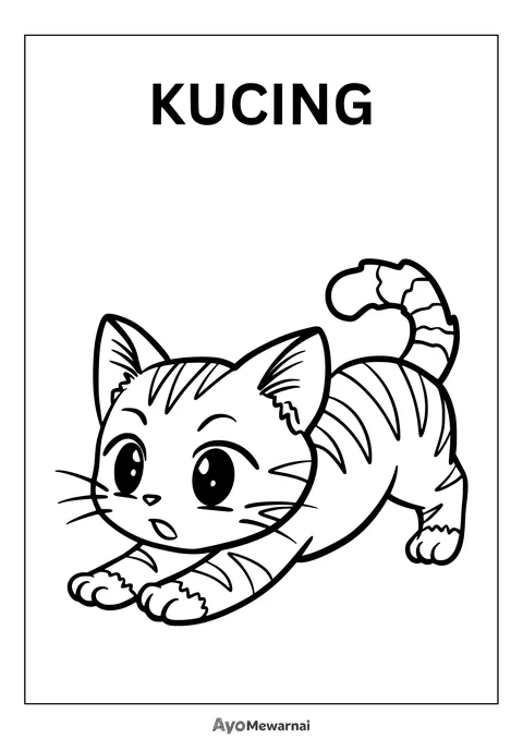 Gambar Mewarnai Kucing Belang Meregangkan Badan