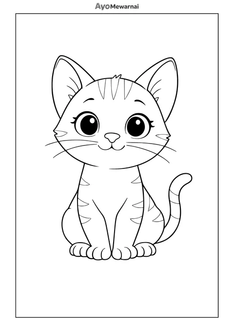 Gambar Mewarnai Kucing Belang yang Manis