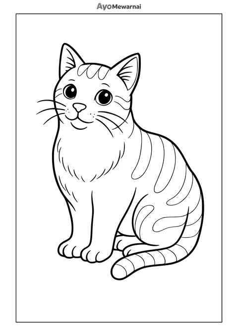 Gambar Mewarnai Kucing Belang yang Tenang