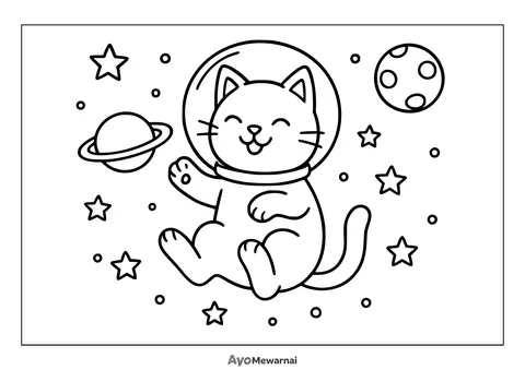 Gambar Mewarnai Kucing di Ruang Angkasa