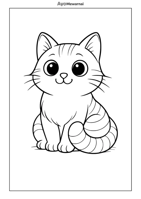 Gambar Mewarnai Kucing Duduk Manis