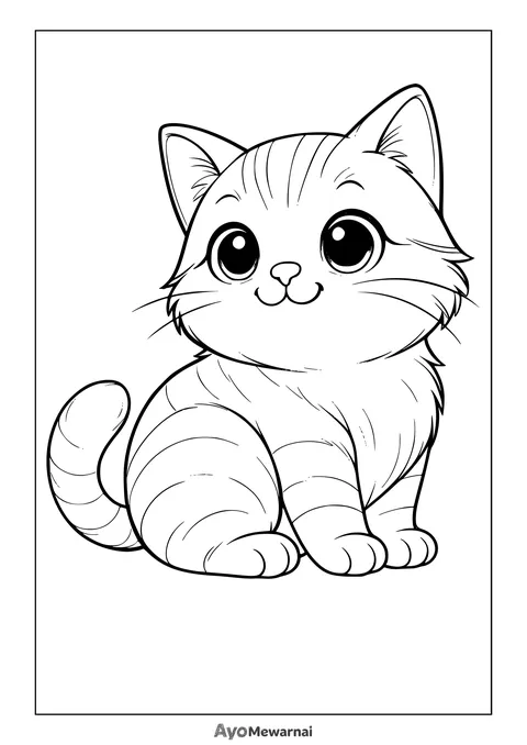 Gambar Mewarnai Kucing Gembul Berbulu Lebat