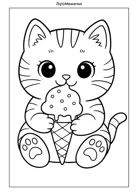 Gambar Mewarnai Kucing Makan Es Krim