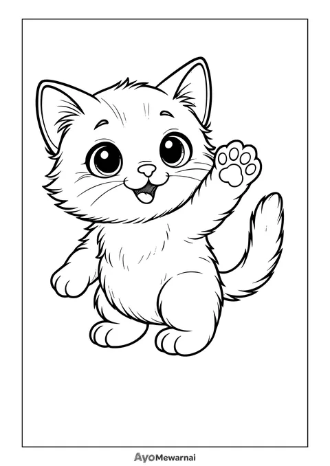 Gambar Mewarnai Kucing Melambaikan Tangan