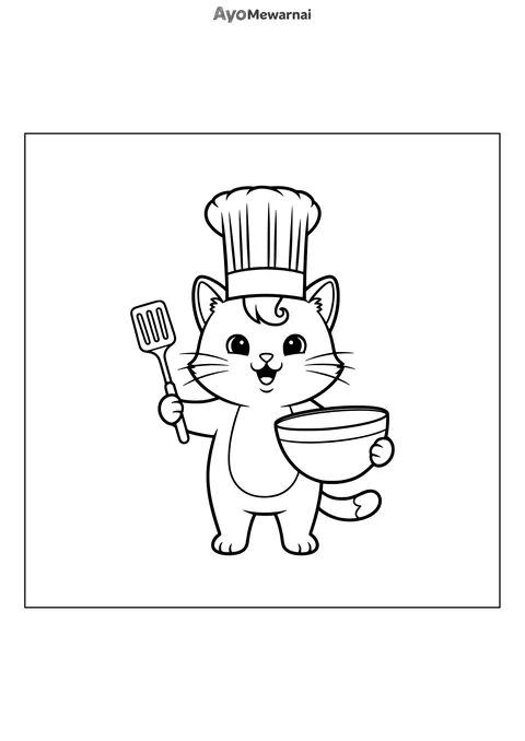 Gambar Mewarnai Kucing Memakai Topi Koki