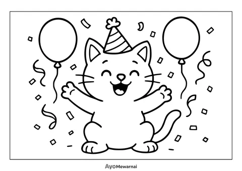 Gambar Mewarnai Kucing Merayakan Pesta