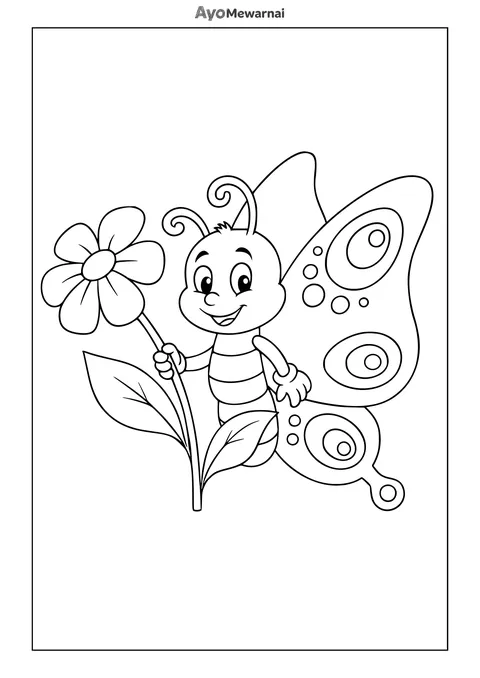 Gambar Mewarnai Kupu-Kupu dan Bunga