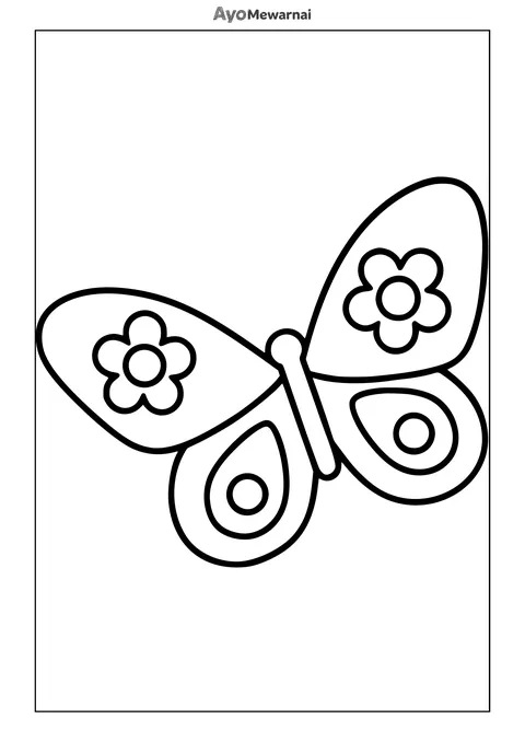 Gambar Mewarnai Kupu-Kupu Motif Bunga