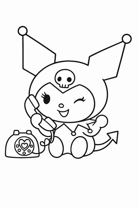 Gambar Mewarnai Kuromi Bertelepon