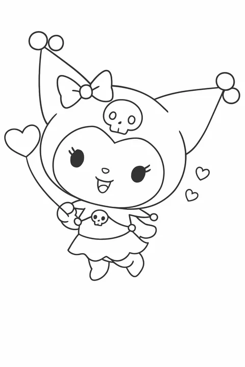 Gambar Mewarnai Kuromi dan Balon Hati