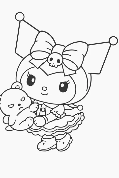 Gambar Mewarnai Kuromi dan Boneka