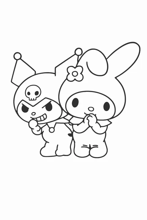 Gambar Mewarnai Kuromi dan Melody Berbisik