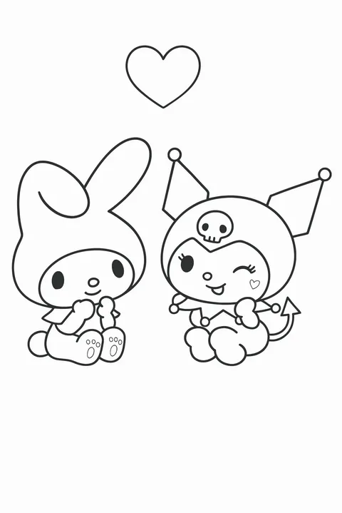 Gambar Mewarnai Kuromi dan Melody Bermain