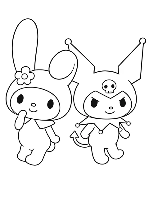Gambar Mewarnai Kuromi dan Melody Berteman