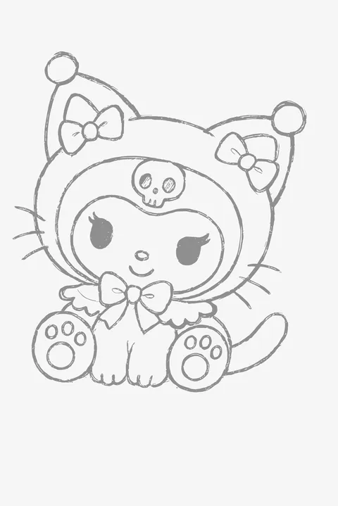 Gambar Mewarnai Kuromi dengan Jubah Kucing