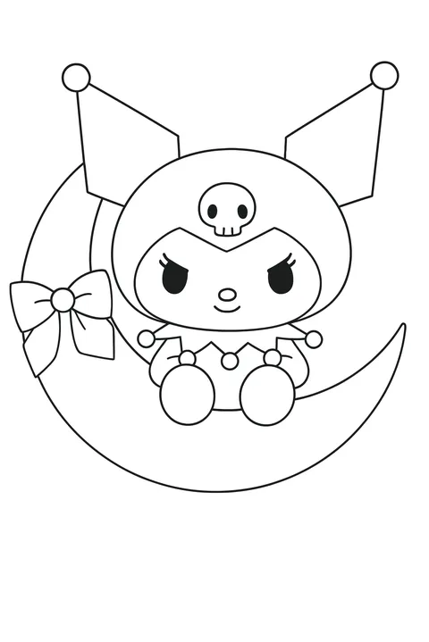 Gambar Mewarnai Kuromi Naik Bulan