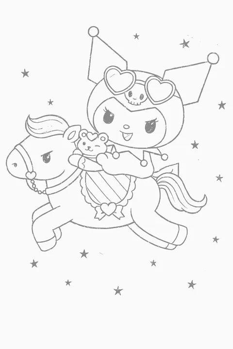 Gambar Mewarnai Kuromi Naik Kuda Poni