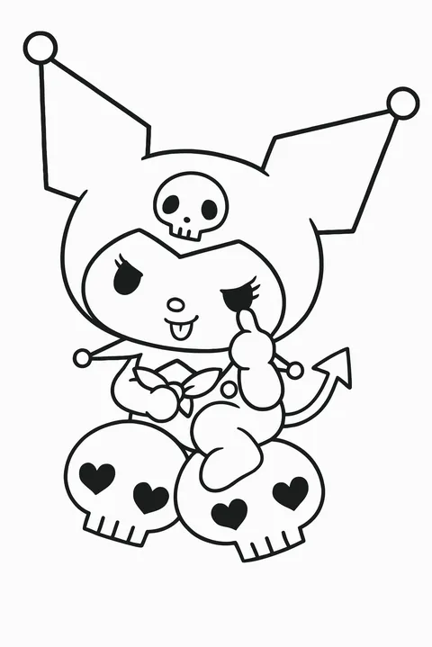 Gambar Mewarnai Kuromi Naik Tengkorak