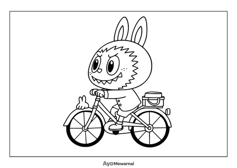 Gambar Mewarnai Labubu Bersepeda