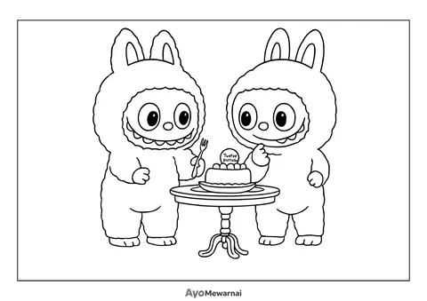 Gambar Mewarnai Labubu dan Kue Tart