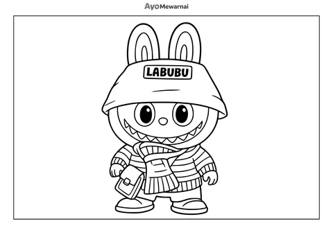 Gambar Mewarnai Labubu dengan Syal